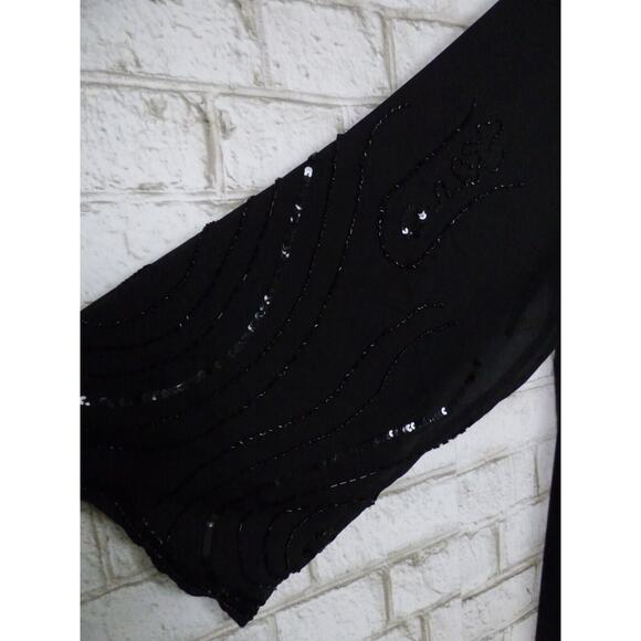 $229 Roaman's Black Beaded Chiffon 3 Piece Jacket Tank Pant Set 34W NEW - Picture 8 of 16